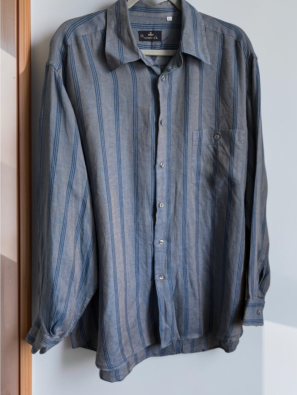 Men's Blue Stripe Casual Button-Down Shirt